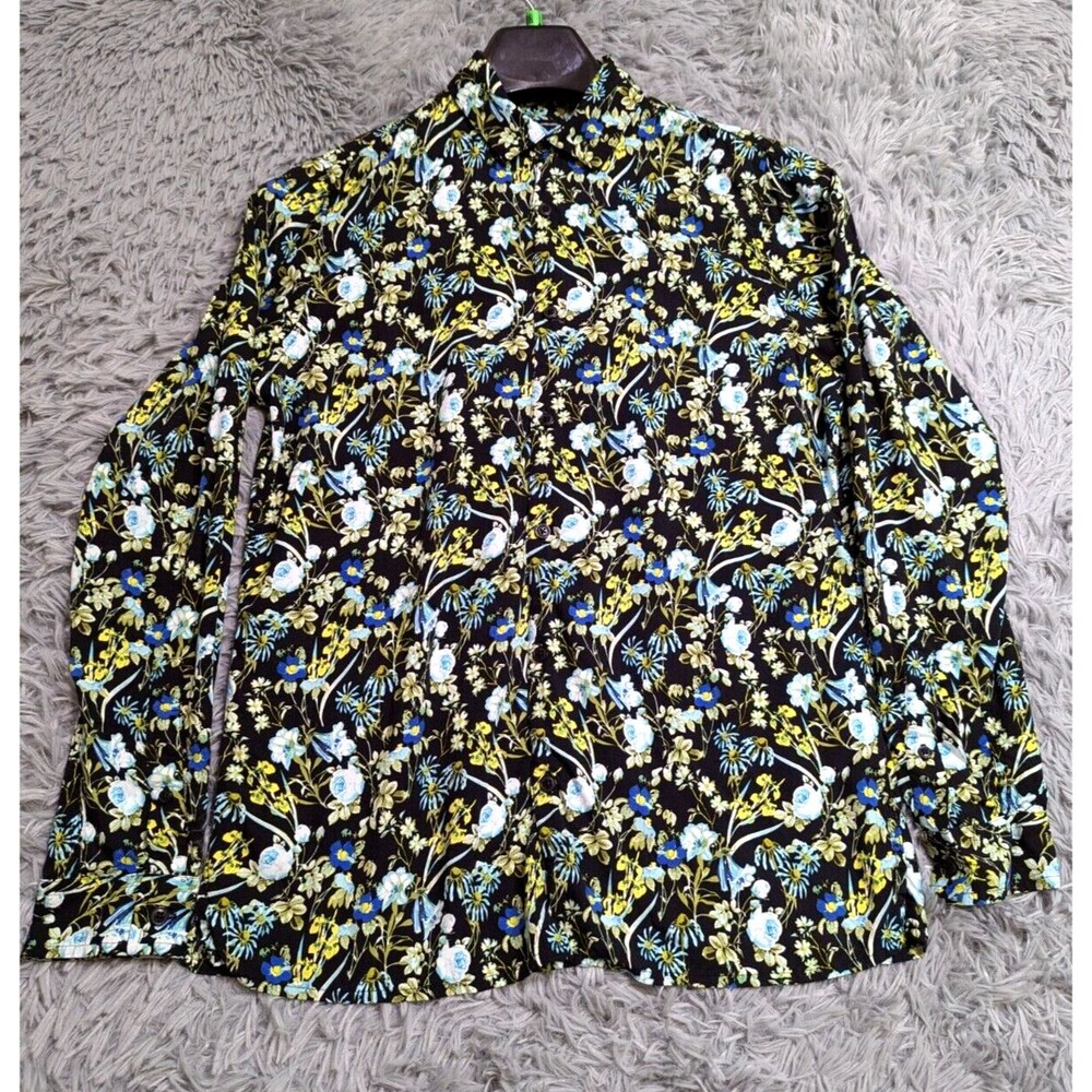INC International Concepts Shirt Mens Small Black Floral‎ Long Sleeve Button Up
